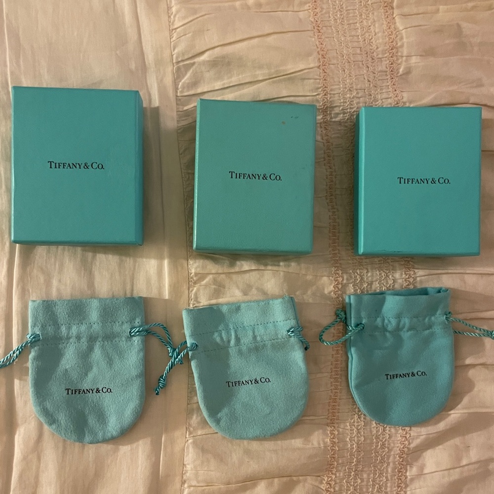 Three Empty Tiffany Boxes with Jewelry Pouches
